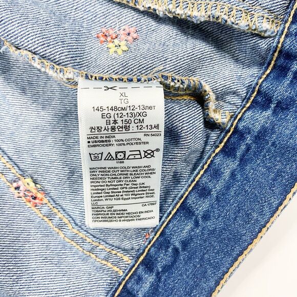 Gap Girls Floral Flowers Embroidered Denim Blue Jean Jacket Pocket XL - Picture 9 of 12